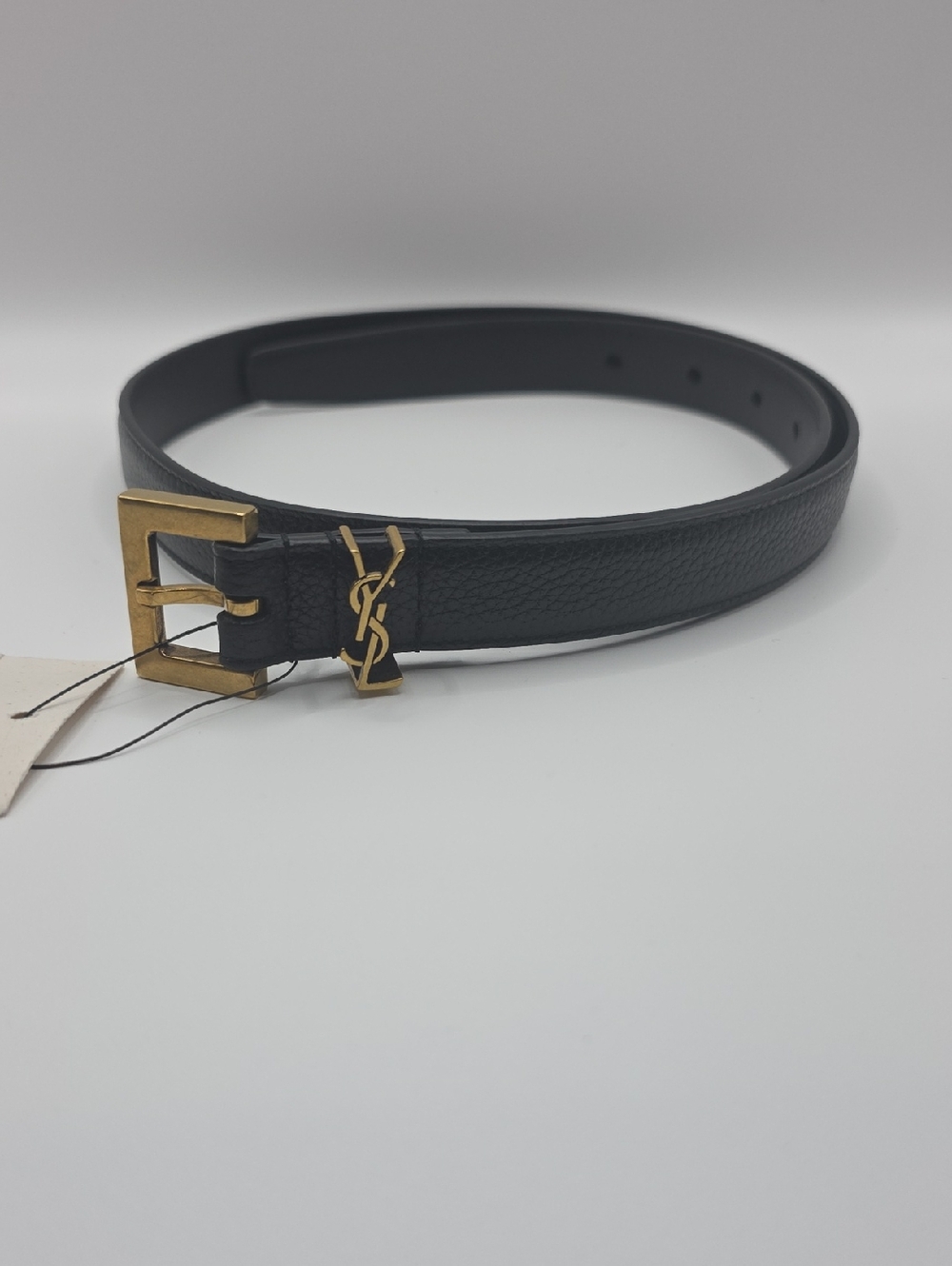 Saint Laurent Black Leather Belt with Gold YSL Accent